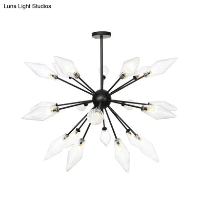 Mid-Century Diamond Shade Chandelier - Amber/Clear Ribbed Glass - 9/12/15 Lights - Living Room Pendant Lighting