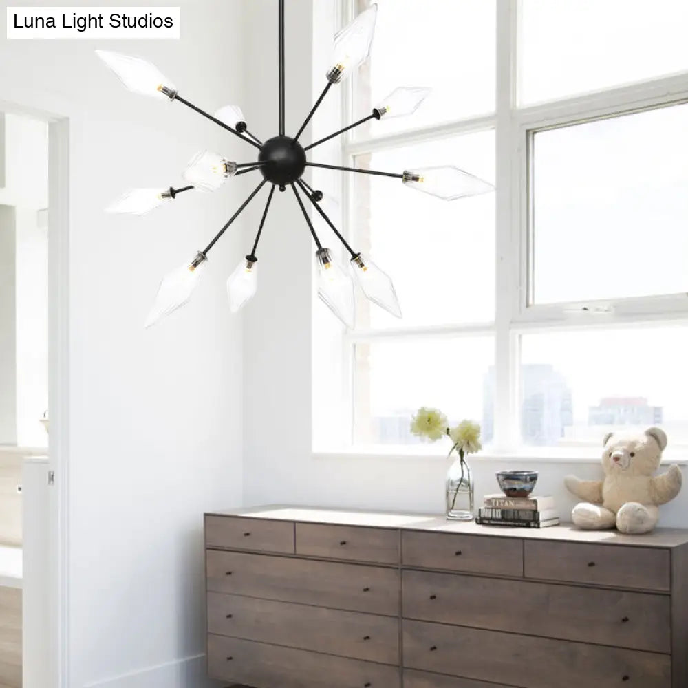 Mid-Century Diamond Shade Chandelier - Amber/Clear Ribbed Glass - 9/12/15 Lights - Living Room Pendant Lighting