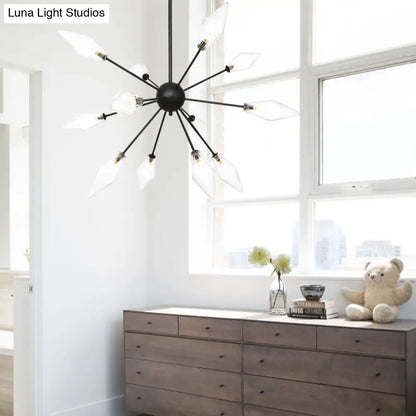 Mid-Century Diamond Shade Chandelier - Amber/Clear Ribbed Glass - 9/12/15 Lights - Living Room Pendant Lighting