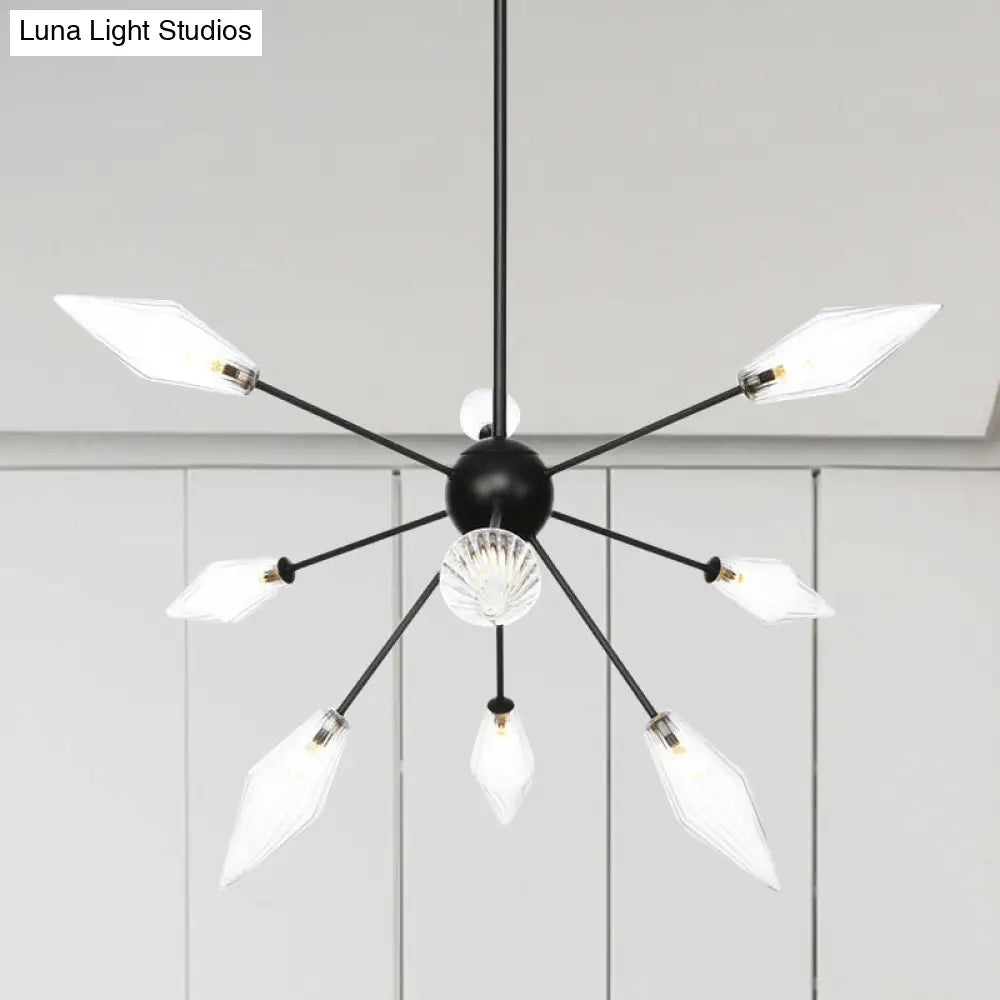 Mid-Century Diamond Shade Chandelier - Amber/Clear Ribbed Glass - 9/12/15 Lights - Living Room Pendant Lighting