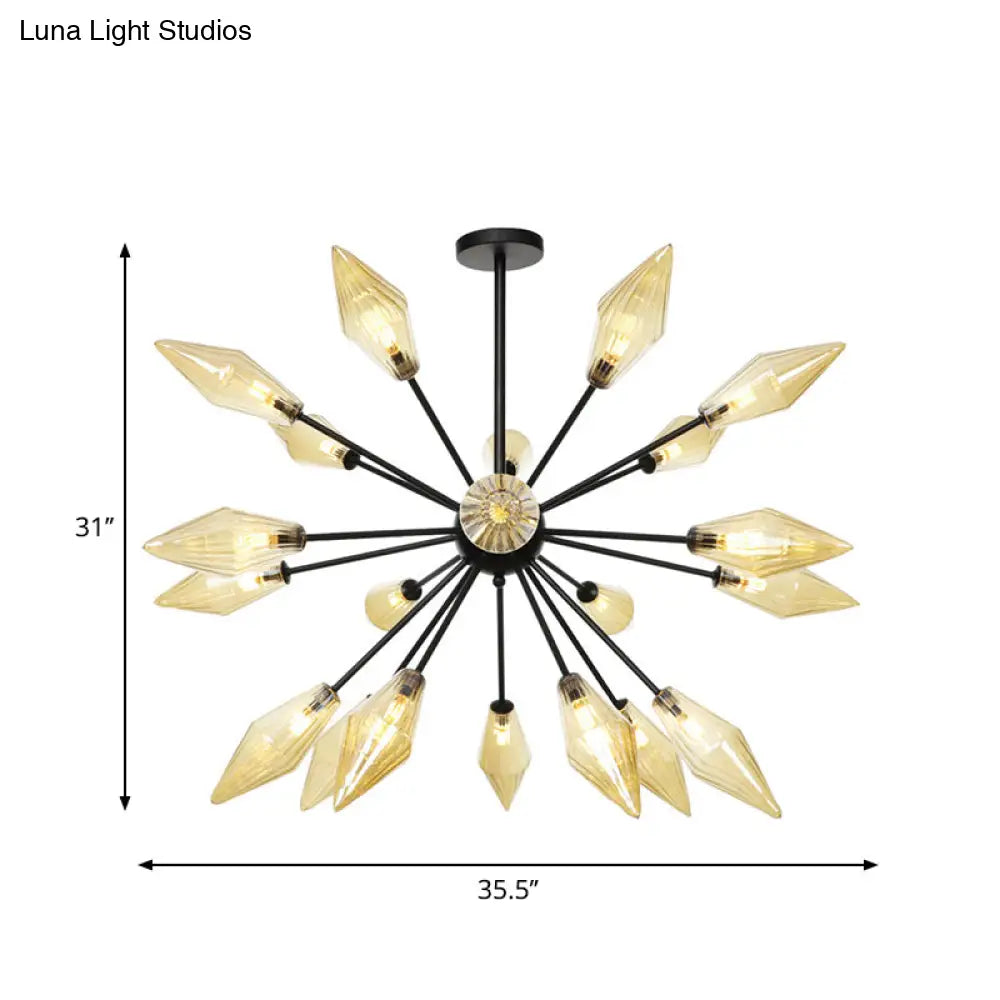 Mid-Century Diamond Shade Chandelier - Amber/Clear Ribbed Glass - 9/12/15 Lights - Living Room Pendant Lighting
