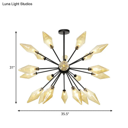 Mid-Century Diamond Shade Chandelier - Amber/Clear Ribbed Glass - 9/12/15 Lights - Living Room Pendant Lighting