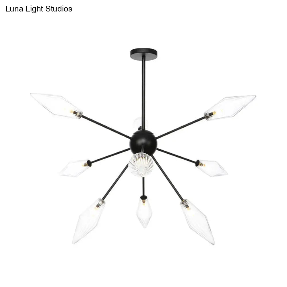 Mid-Century Diamond Shade Chandelier - Amber/Clear Ribbed Glass - 9/12/15 Lights - Living Room Pendant Lighting