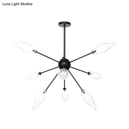 Mid-Century Diamond Shade Chandelier - Amber/Clear Ribbed Glass - 9/12/15 Lights - Living Room Pendant Lighting