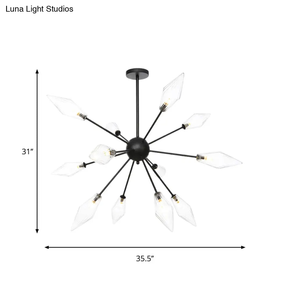 Mid-Century Diamond Shade Chandelier - Amber/Clear Ribbed Glass - 9/12/15 Lights - Living Room Pendant Lighting