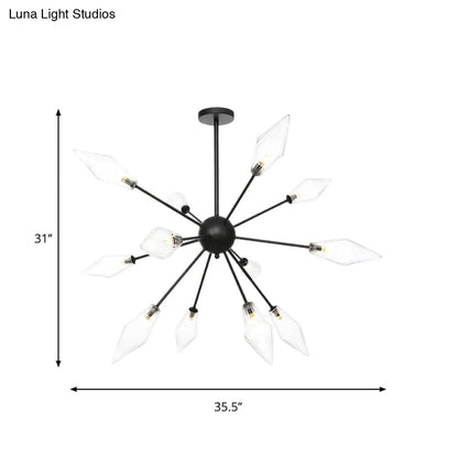Mid-Century Diamond Shade Chandelier - Amber/Clear Ribbed Glass - 9/12/15 Lights - Living Room Pendant Lighting