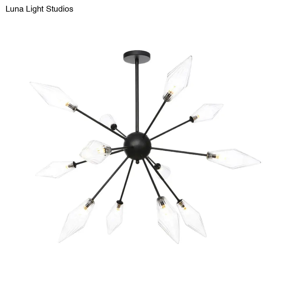 Mid-Century Diamond Shade Chandelier - Amber/Clear Ribbed Glass - 9/12/15 Lights - Living Room Pendant Lighting