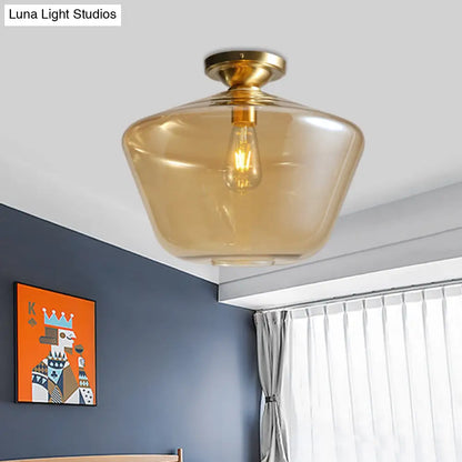 DecorBites™ DecorBites™ Mid Century Glamour: Cognac Glass Diamond Shaped Brass Flush Mount Ceiling Lamp - Single 9"/15" Wide