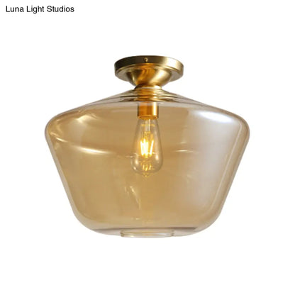 DecorBites™ DecorBites™ Mid Century Glamour: Cognac Glass Diamond Shaped Brass Flush Mount Ceiling Lamp - Single 9"/15" Wide