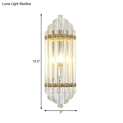 Elegant mid century gold crystal pipe flush wall sconce with clear rods and warm light for living room wall decor