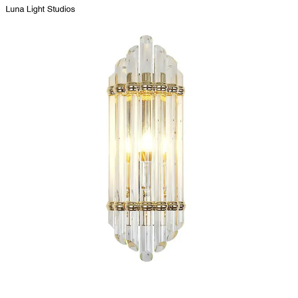 Elegant mid century gold crystal pipe flush wall sconce with vertical glass rods for living room lighting