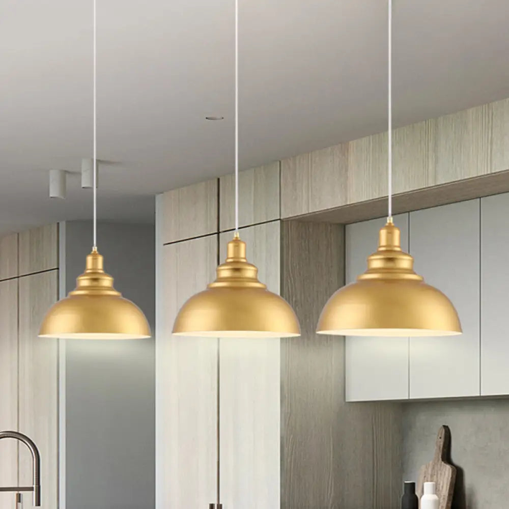 Mid-Century Gold Finish Metal Ceiling Pendant Light - 1 Head with Adjustable Cord - 3 Sizes