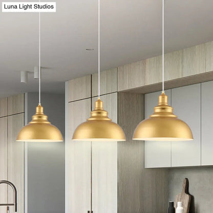 Mid-Century Gold Finish Metal Ceiling Pendant Light - 1 Head with Adjustable Cord - 3 Sizes