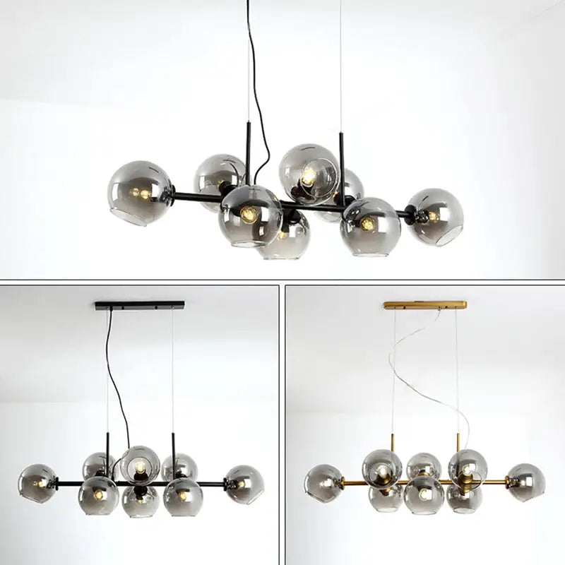 Mid-century gold metal smoked glass chandelier with multiple spherical globes for dining room led 110v-120v 220v-240v use