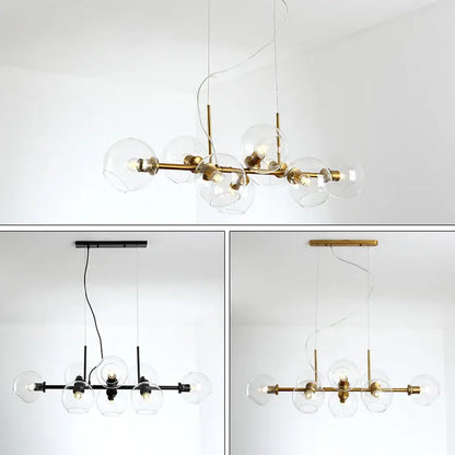 Mid-century gold metal smoked glass chandelier with clear glass globes and led light for dining room 110v-120v 220v-240v