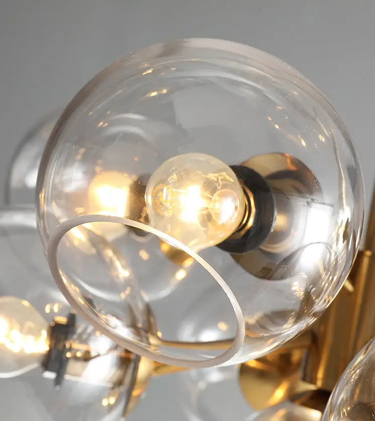 Mid-century gold metal smoked glass chandelier with clear globe and warm incandescent bulb for dining room 110v-120v 220v-240v
