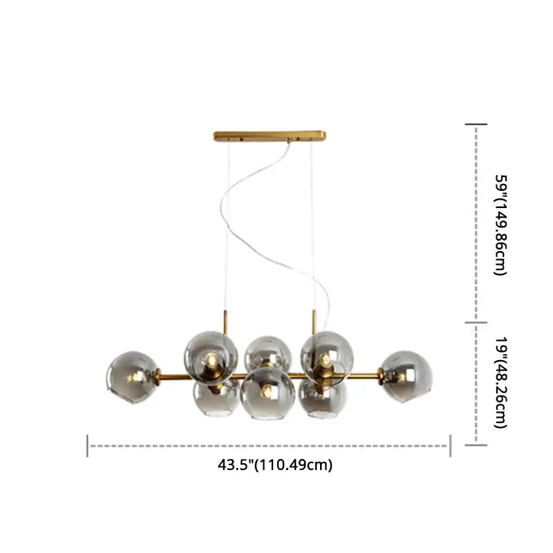 Mid-century gold metal smoked glass chandelier with modern brass globe pendant light fixture 110v-120v 220v-240v led incandescent fluorescent