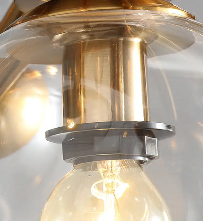 Mid-century gold metal pendant light with brass finish, clear smoked glass dome, led incandescent bulb for 110v-120v use
