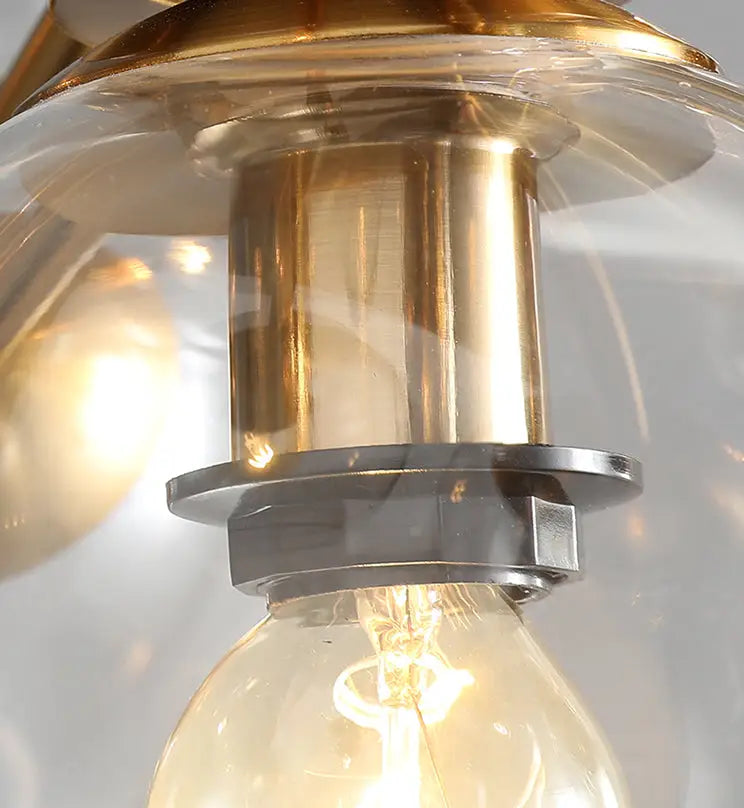 Mid-century gold metal pendant light with brass finish, clear smoked glass dome, led incandescent bulb for 110v-120v use