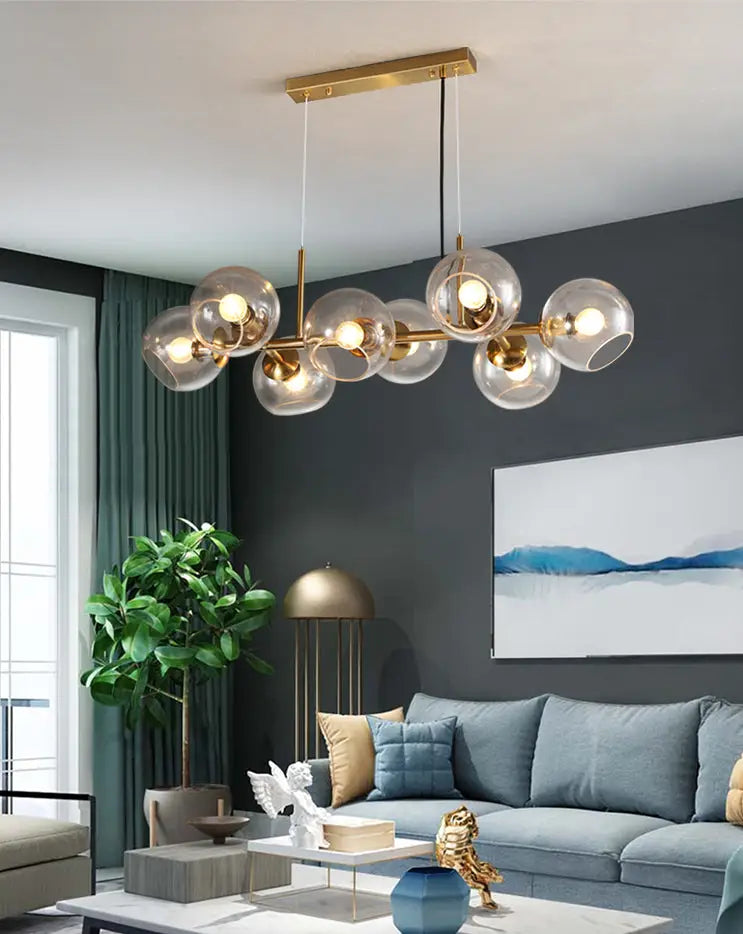 Mid-century gold metal chandelier with smoked glass globes led incandescent fluorescent 110v-120v 220v-240v fixture
