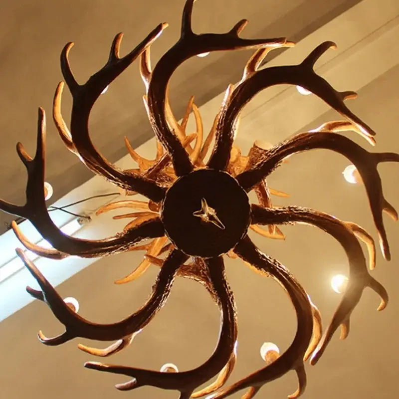Mid century modern golden antler chandelier with dark rustic finish and golden accents for dining room decorbites antler chandelier