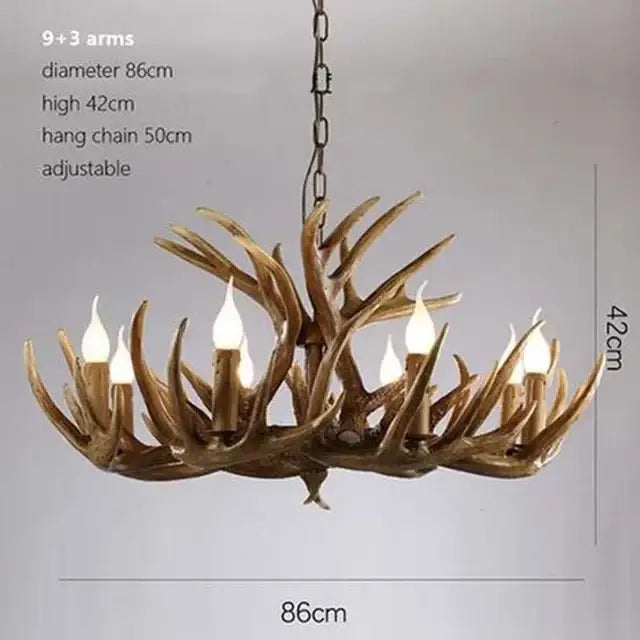 Mid century modern golden decorbites antler chandelier with nine arms and rustic brown antler-inspired design for dining room