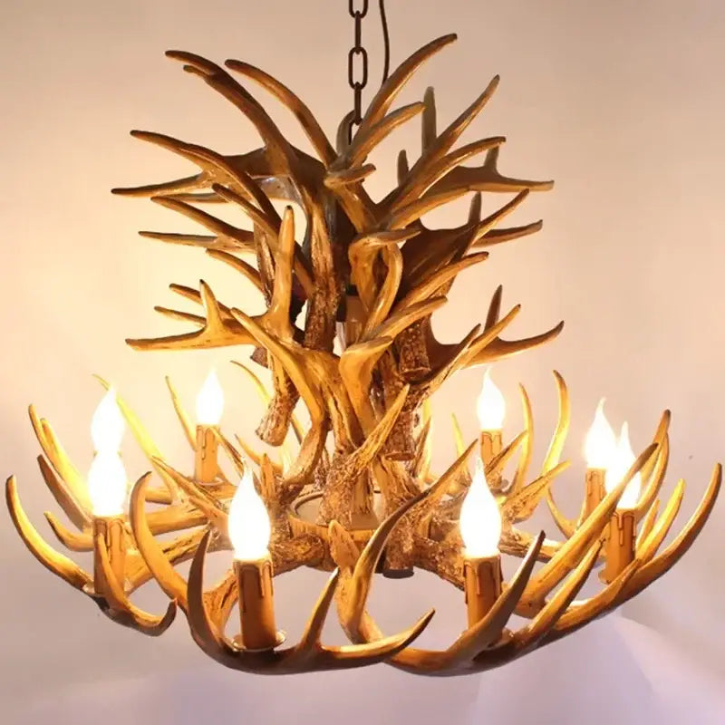 Mid century modern golden antler chandelier with candle-style bulbs by decorbites antler chandelier for dining room light