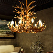 Mid century modern golden antler chandelier with candle-style bulbs by decorbites for dining room lighting