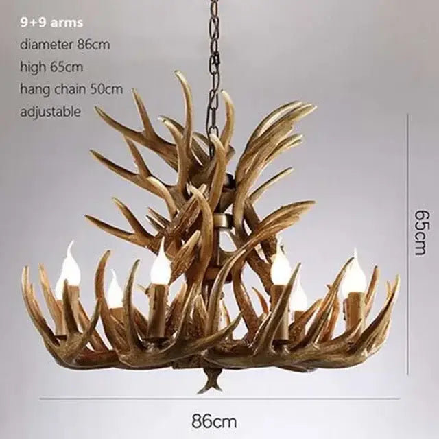 Mid century modern golden decorbites antler chandelier with nine arms crafted from natural brown faux antlers for dining room light