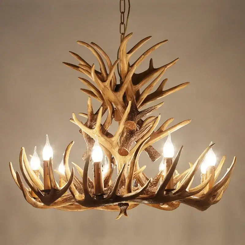 Mid century modern golden antler chandelier with rustic finish and candle-style bulbs for dining room decorbites antler chandelier
