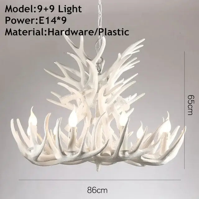 White antler chandelier with nine e14 bulbs made of hardware and plastic for dining room decorbites antler chandelier