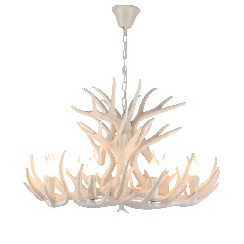 Mid century modern golden decorbites antler chandelier with white antlers chain suspension and candle-style bulbs