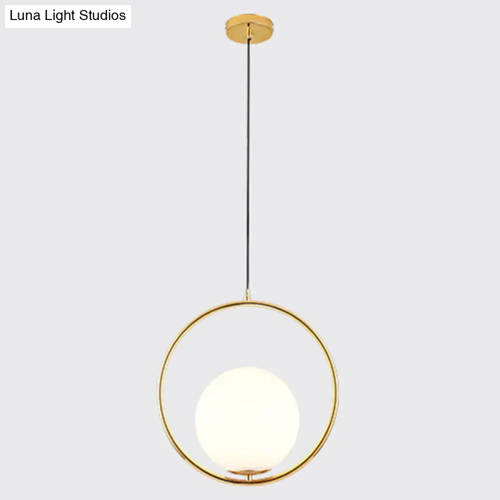 Mid-Century Opal Frosted Glass Globe Pendant Light with Hanging Lamp – 1 Light