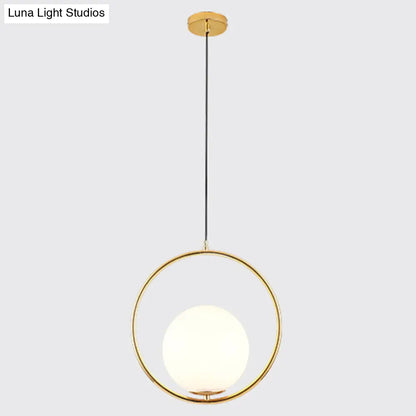 Mid-Century Opal Frosted Glass Globe Pendant Light with Hanging Lamp – 1 Light