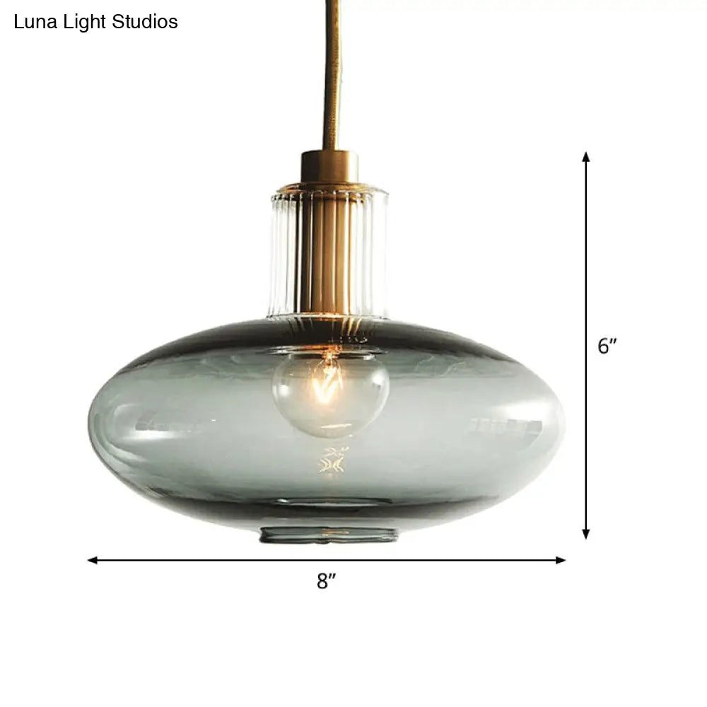 Lámpara colgante ovalada de cristal azul de mediados de siglo con corcho de latón para comedor