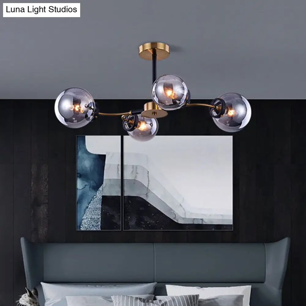 DecorBites™ DecorBites™ Mid Century Smoke Grey Glass Semi Flush Ceiling Light Fixture - 4 Bulbs for Bedroom Lighting