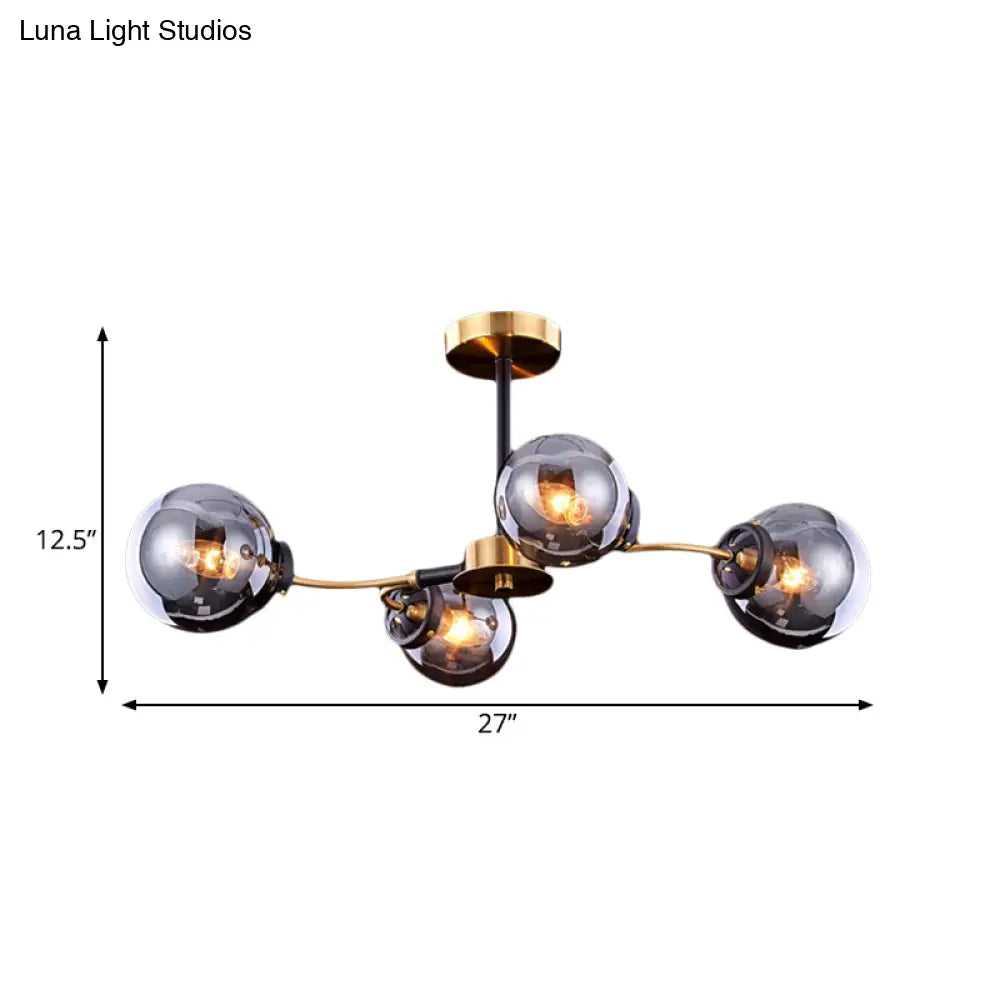 DecorBites™ DecorBites™ Mid Century Smoke Grey Glass Semi Flush Ceiling Light Fixture - 4 Bulbs for Bedroom Lighting