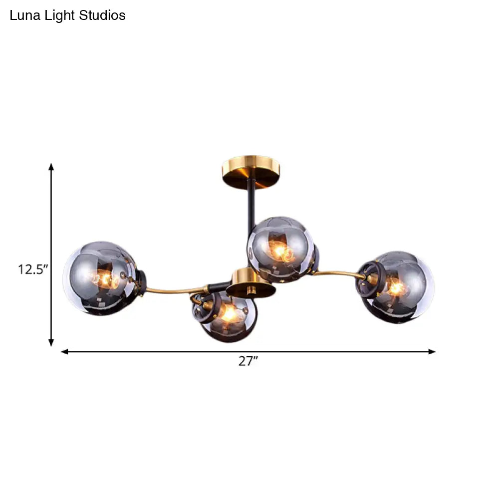 DecorBites™ DecorBites™ Mid Century Smoke Grey Glass Semi Flush Ceiling Light Fixture - 4 Bulbs for Bedroom Lighting