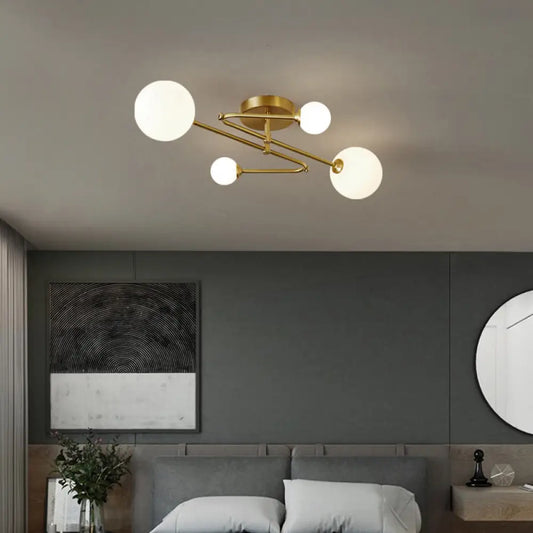 DecorBites™ DecorBites™ Milk Glass Orb Ceiling Light: Postmodern Brass Flush Mount