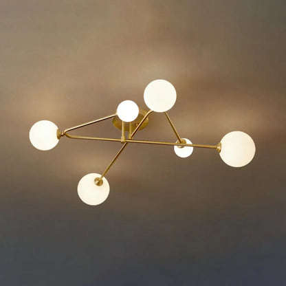 DecorBites™ DecorBites™ Milk Glass Orb Ceiling Light: Postmodern Brass Flush Mount