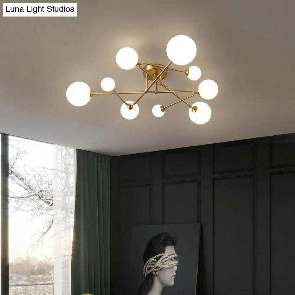 DecorBites™ DecorBites™ Milk Glass Orb Ceiling Light: Postmodern Brass Flush Mount