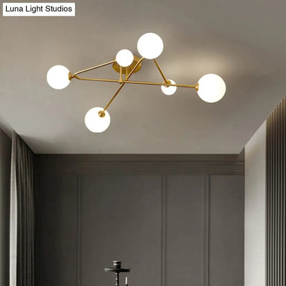DecorBites™ DecorBites™ Milk Glass Orb Ceiling Light: Postmodern Brass Flush Mount