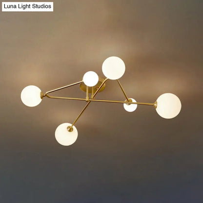 DecorBites™ DecorBites™ Milk Glass Orb Ceiling Light: Postmodern Brass Flush Mount