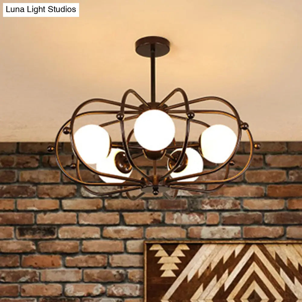 Lámpara de techo colgante de cristal opalino - Diseño redondo moderno color café - Lámpara de techo colgante de 5 bombillas