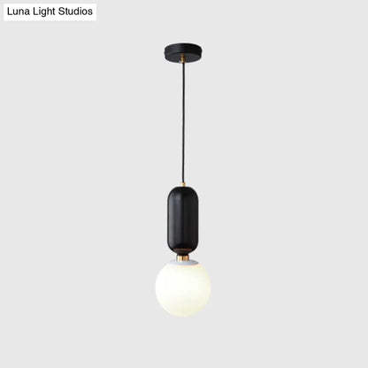 Milky Glass Ball Pendant Lamp - Simplicity 1-Bulb Fixture for Living Room Lighting