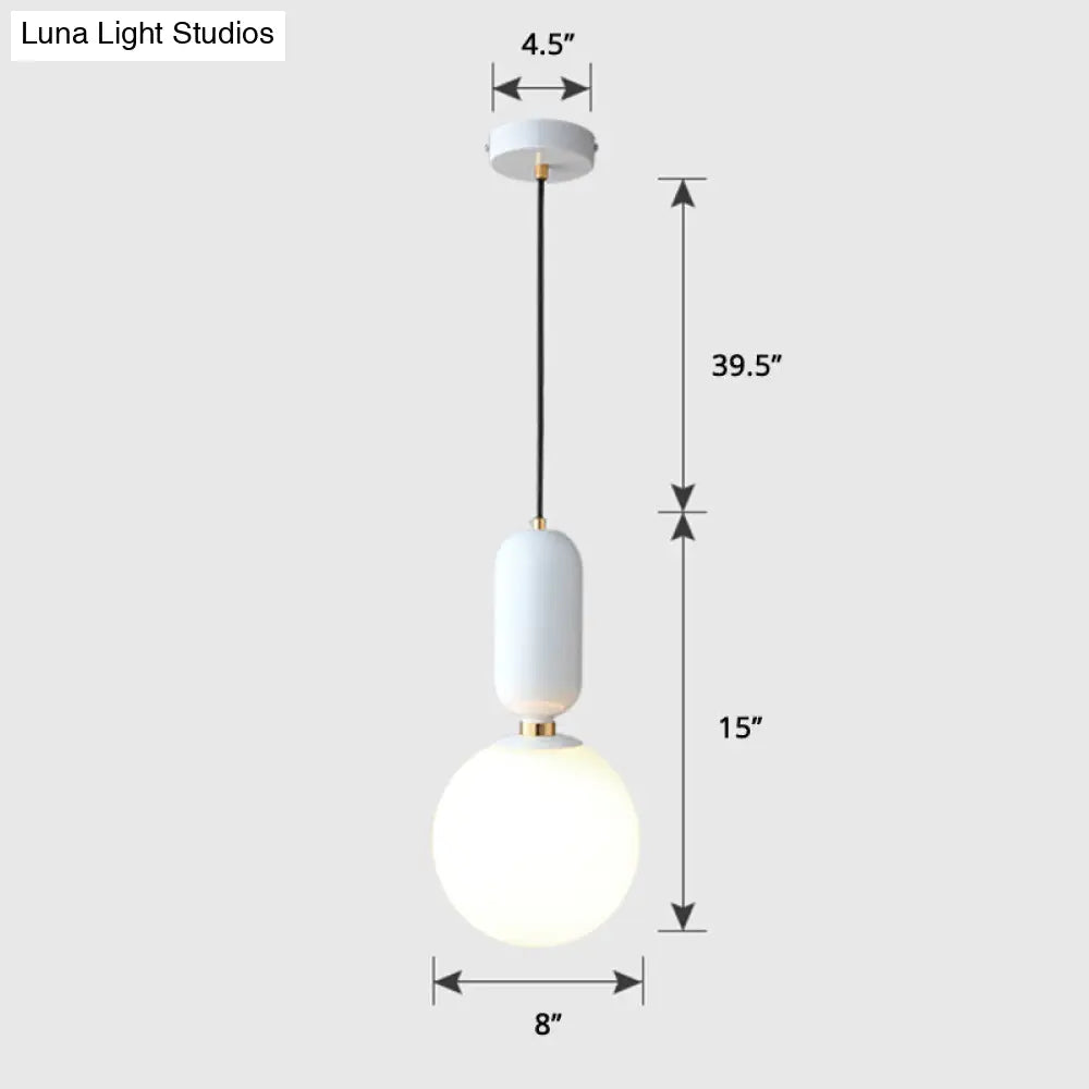 Milky Glass Ball Pendant Lamp - Simplicity 1-Bulb Fixture for Living Room Lighting