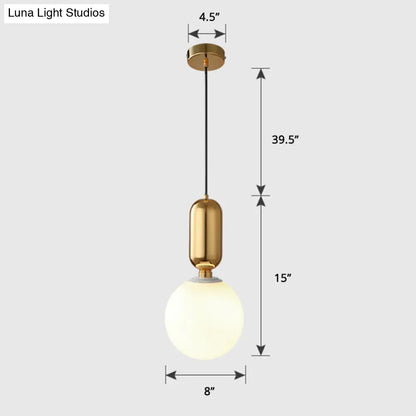 Milky Glass Ball Pendant Lamp - Simplicity 1-Bulb Fixture for Living Room Lighting