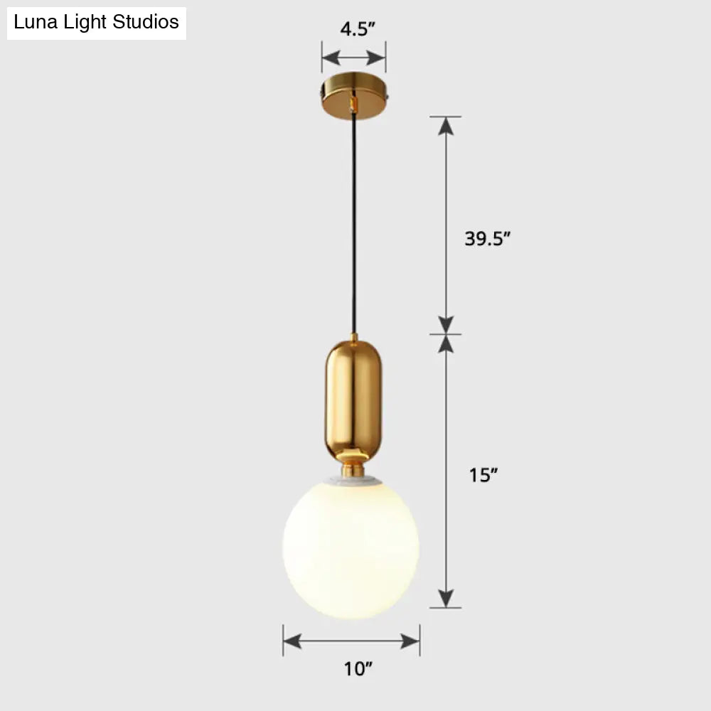 Milky Glass Ball Pendant Lamp - Simplicity 1-Bulb Fixture for Living Room Lighting