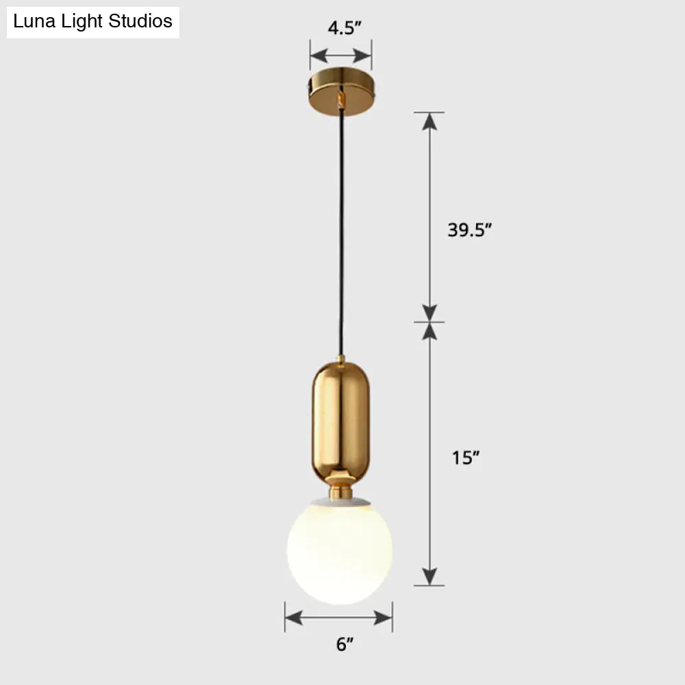 Milky Glass Ball Pendant Lamp - Simplicity 1-Bulb Fixture for Living Room Lighting