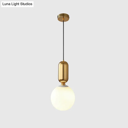 Milky Glass Ball Pendant Lamp - Simplicity 1-Bulb Fixture for Living Room Lighting